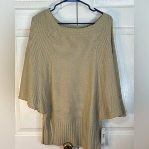 New Directions Womens Sz L Cable-Knit Sweater Beige 3/4 Sleeve